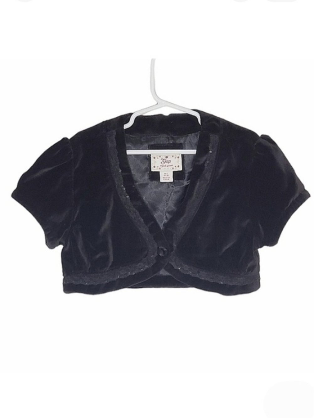 K1232 * Gap Girls Velvet Cropped Shrug Jacket Black Size M/L (8/10)